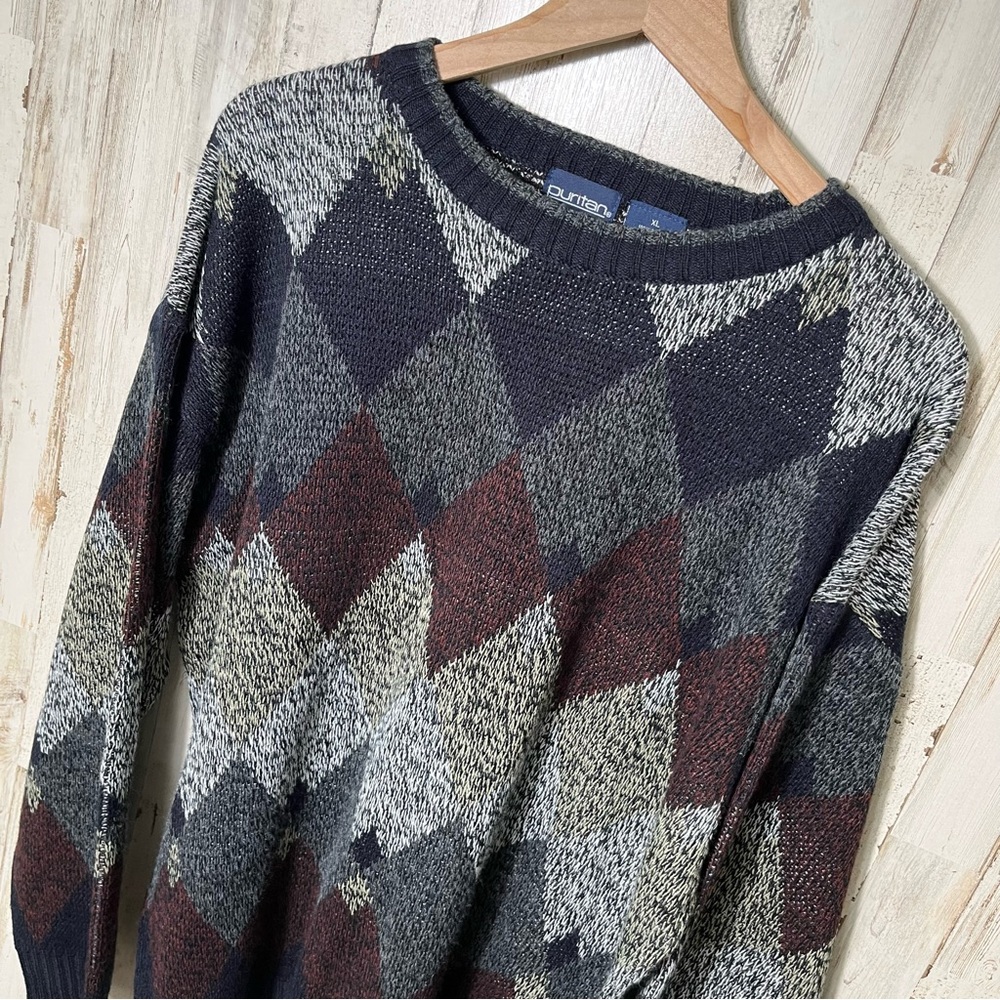 Vintage 90s Grandpa‎ Agryle Knit Acrylic Crewneck Sweater Quirky Mens XL